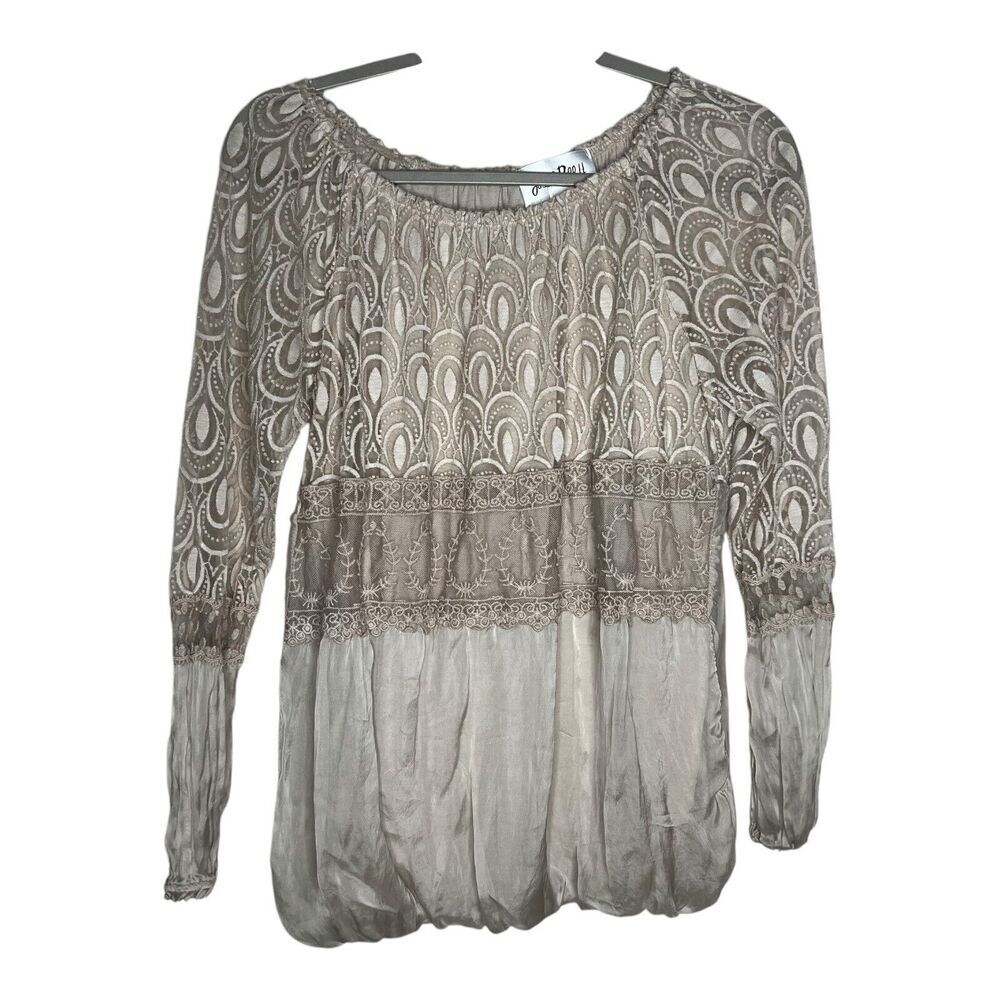 Joseph Ribkoff Top Womens Large Embroidered Lace Fairy Boho Flowy Sheer Blouse